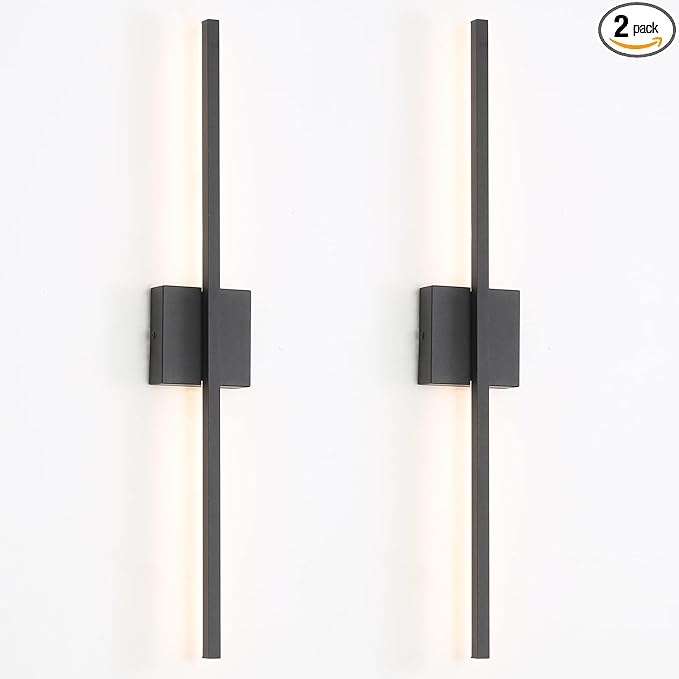 Wall Sconces Set of Two, Black Modern Wall Sconce Light for Bathroom, Living Room, Bedroom, Hardwired 3000K 28''