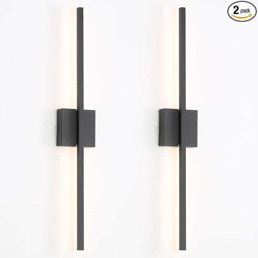 Wall Sconces Set of Two, Black Modern Wall Sconce Light for Bathroom, Living Room, Bedroom, Hardwired 3000K 28''