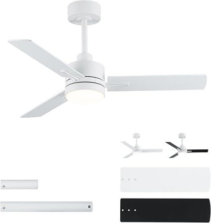 LANMEL 42 Inch Metal Ceiling Fan with Light, Modern Flush Mount Low Profile with Remote Control, Reversible, 3cct Dimmable, Quiet, White LED for Bedroom, Living Room, Indoor/Outdoor Patio Use