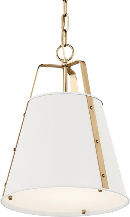 Kichler Etcher 1-Light Pendant Light Fixture, Kitchen Island Hanging Light with Etched Painted White Glass Diffuser in White and Champagne Bronze for Dining Room (17" x 13"), 52710WH