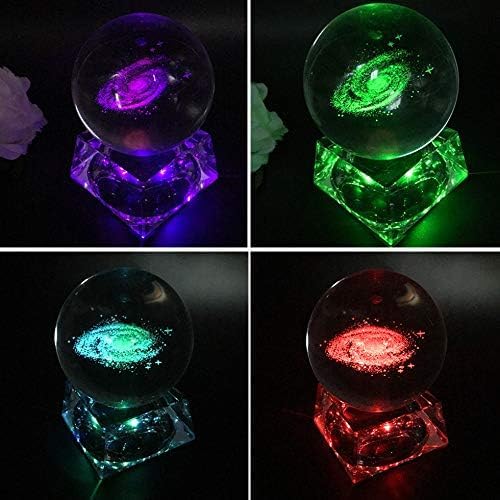 Zulux Galaxy Crystal Ball - LED Lamp Base, Clear 80mm(3 inch) Galaxy Glass Art for Kids, Teacher Gifts, Anniversary and Boyfriend Birthday