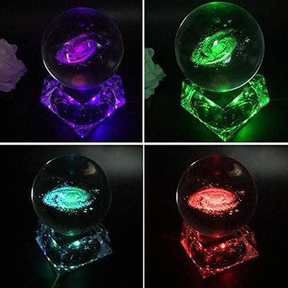 Zulux Galaxy Crystal Ball - LED Lamp Base, Clear 80mm(3 inch) Galaxy Glass Art for Kids, Teacher Gifts, Anniversary and Boyfriend Birthday