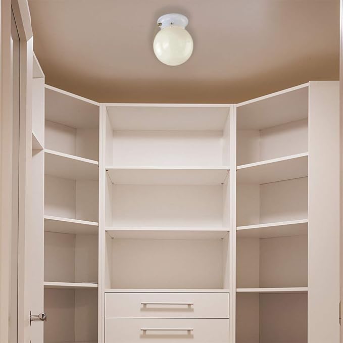 Design House Millbridge Globe 6 Inch Diameter Indoor Ceiling Light Fixture with Pull Chain, for Bedroom, Hallway, Closet & Dining Room, Opal Glass, White, 510040