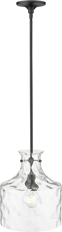 ML Lighting | Santorini Collection | 22601-MB | Indoor 1 Light Metal Pendant in Matte Black with Water Glass Shade | Kitchens, Dining Rooms, Living Rooms, Entryways, Hallways