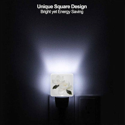 Magnolia Flower Night Light Plug-into Wall White Flowers and Green Leaves Nightlight Lamp with Dusk to Dawn Sensor, Led Lamp 0.5W Energy Efficient for Home Decor