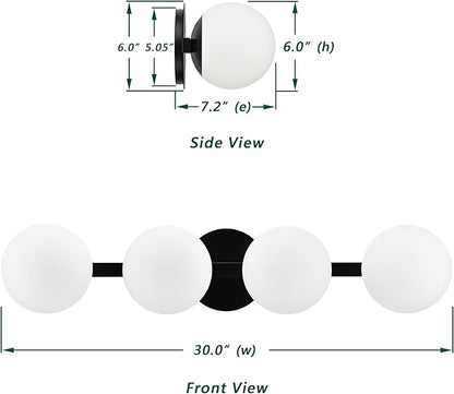 Black Bathroom Vanity Light Fixtures, Modern 4 Lights Matte Black Globe Wall Sconce Lighting, Porch Wall Mount Light Fixture for Bathroom, Mirror Cabinets Hallway Stairs