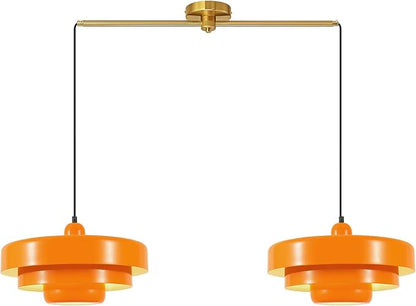 Industrial Vintage Adjustable 2-Light Pendant Light Kitchen Island, Brass Ceiling Hanging Light Fixture with Metal Shade for Dining Room, Living Room, Entryway, Easy to Install