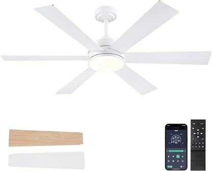 BayDay Farmhouse Rustic Ceiling Fans with Lights and Remote, Bedroom Living Room Kitchen Fans Ceiling with Light Chandier (White, 52 inch)
