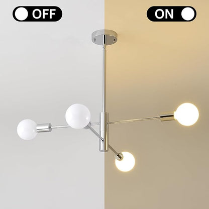 HHR Modern Sputnik Chandelier, Industrial 4-Light Chrome Ceiling Chandelier, Mid Century Light Fixture for Farmhouse Dining Room, Height Adjustable Chandeliers for Kitchen Island