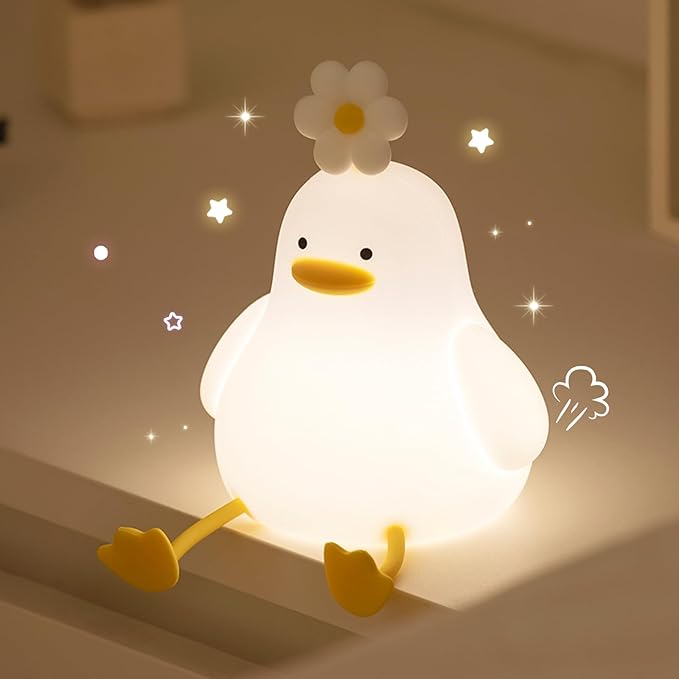 AVEKI Duck Night Light - Cute Duck Lamp Gifts for Baby and Kids - Rechargeable Nursery Night Lights with 3 Brightness Level, Touch Control, Soft Silicone Material, 30 Minutes Timer