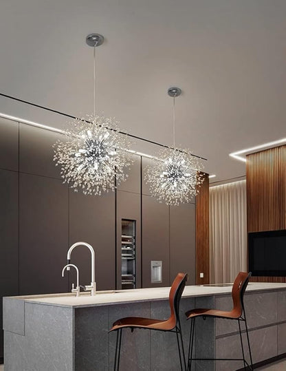 Modern Crystal Chandeliers 12-Light Chrome Dandelion Light Fixture,Firework Chandelier,Personalized Ceiling Hanging Lighting for Bedroom,Dining Room,Kitchen,Living Room Chandelier