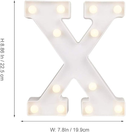 ODISTAR LED Light Up Marquee Letters, Battery Powered Sign Letter 26 Alphabet with Lights for Wedding Engagement Birthday Party Table Decoration bar Christmas Night Home,9’’, White (X)