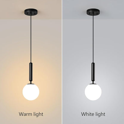Modern Hanging Light Fixture Pendant Lighting for Kitchen Island Mid Century Black Pendant Lights with Globe Milky White Glass Pendant Light for Bedroom Bathroom Entryway (1 Pack)