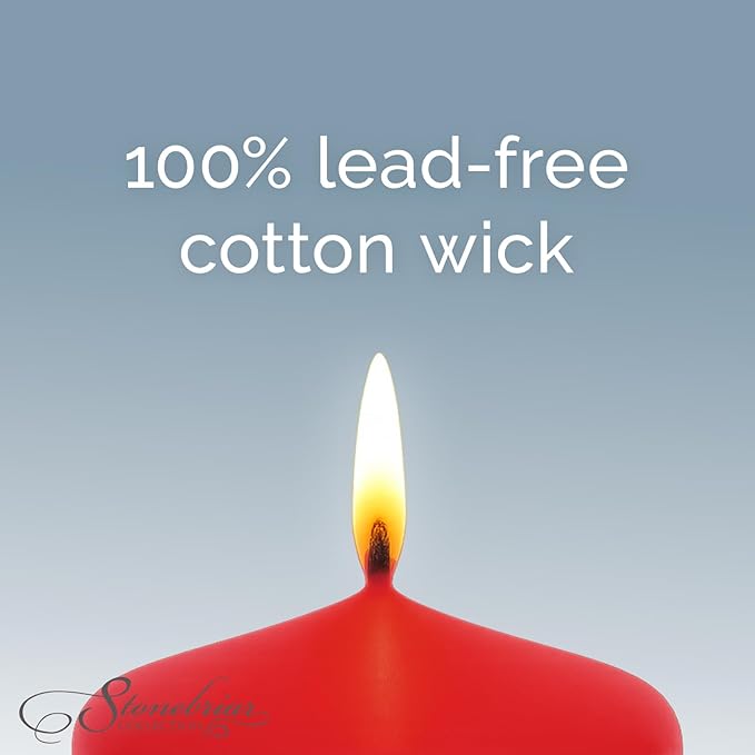 Stonebriar Unscented Pillar Candles – 18 Hour Burn Time, Long-Lasting Wax Candles for Weddings, Holidays, Home Décor & Special Events, Pack of 6, Red, 3" x 3"
