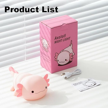 Cute Axolotl Night Light for Kids Bedroom, Animal Silicone Nursery Night Lamp Touch Control Nightlights USB Rechargeable Bedside Lamp for Baby Children Toddlers Girls Gift (Pink Axolotl)