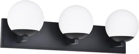 Black Bathroom Vanity Light Fixtures, 3-Light Globe Bathroom Lighting Fixtures Over Mirror, Modern Wall Lights for Living Room, Long Backplate, Standard E26 Base, Textured Black