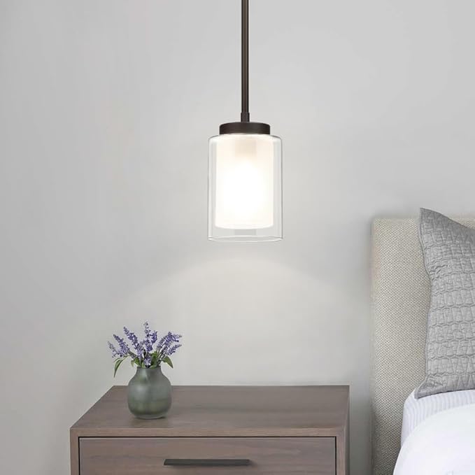XiNBEi Lighting Pendant Lighting Modern 1 Light Mini Pendant Light with Dual Glass in Dark Bronze, Adjustable Hanging Ceiling Light for Kitchen & Living Room XB-P1195-DB