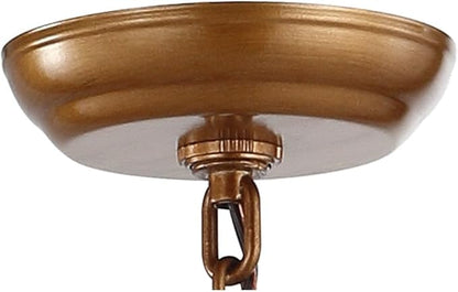 JONATHAN Y 16" Antique Gold Lantern Pendant Light, 4-Light Pagoda Style Metal Cage Farmhouse Hanging Ceiling Fixture for Kitchen Island, LED Bulb Included (JYL7437B)