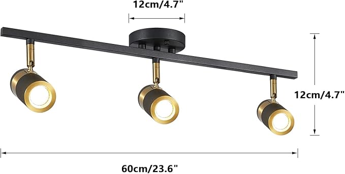 3-Light Track Lighting, Black Ceiling Spot Lighting with Rotatable Light Head & GU10 Bulbs, Indoor Spotlight Fixtures for Living Room Hallway Studio