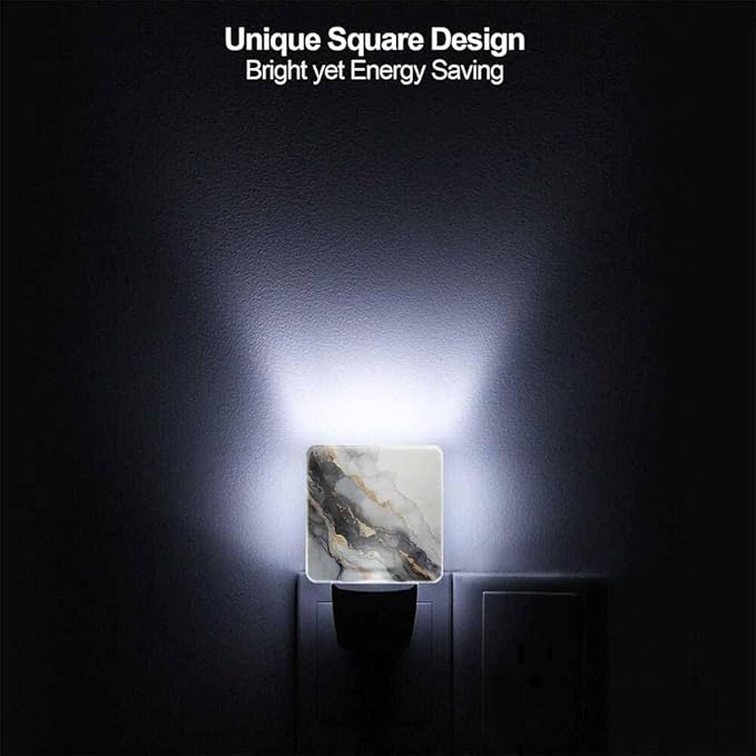Marble Texture Night Lights Plug into Wall Ink Painting Black with Gold Accents Night Light with Dusk to Dawn Sensor for Home Bedroom Bathroom Living Room 0.5W Sleep-Friendly