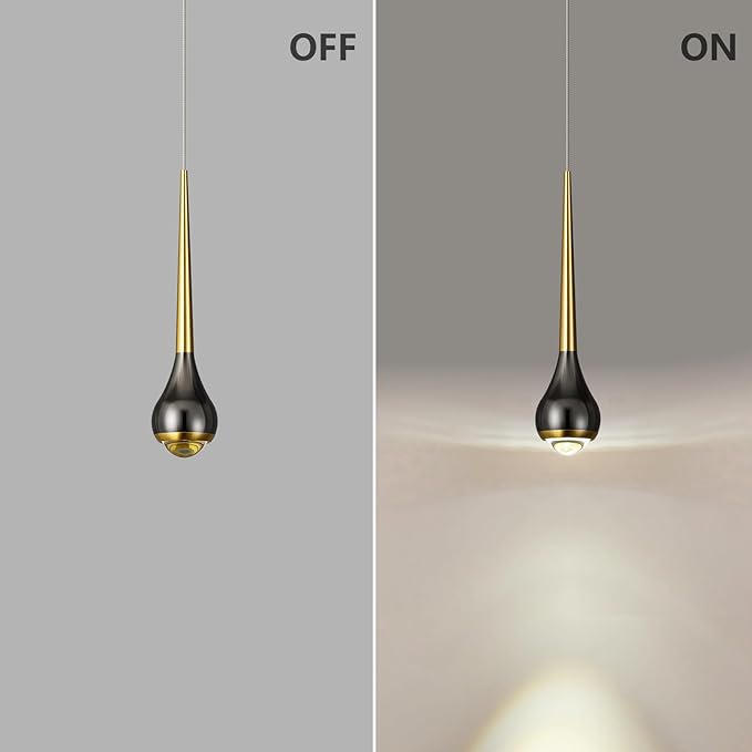 Modern LED Dimmable Pendant Light fixtures,Mini Black Gold Pendant Lighting for Kitchen Island Dinning Room,Bedroom,Bar, Kitchen Island Ceiling Hanging Light Fixtures(2-Pack)