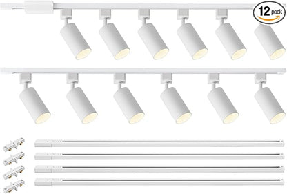 VANoopee 12-Light GU10 LED Track Lighting Kit with 13FT H Type Track Lighting Rail & Floating Canopy Connector, Modern Kitchen Track Lighting Fixtures Ceiling Spotlight, Track Heads White (No Bulbs)
