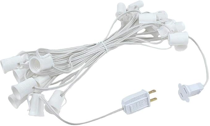 Novelty Lights Red Twinkle Incandescent Christmas String Lights - Retro Traditional C9 Indoor/Outdoor Light Set w/ 25 Mini Bulbs for Roof Lines, Patios (White Wire, 25' Long)