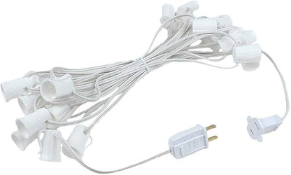 Novelty Lights Clear Hanging Incandescent Christmas String Lights - Retro Traditional C9 Indoor/Outdoor Light Set w/ 25 Mini Bulbs for Roof Lines, Patios (White Wire, 25' Long)