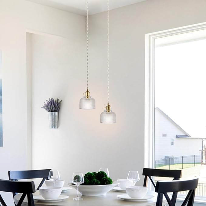 Glass Hanging Lamp Mini Brass Pendant Lights Fixtures 5.7 Inch Vintage Pendant Light Antique Gold Hanging Light for Farmhouse Dining Room Bedroom Hallway Kitchen Island