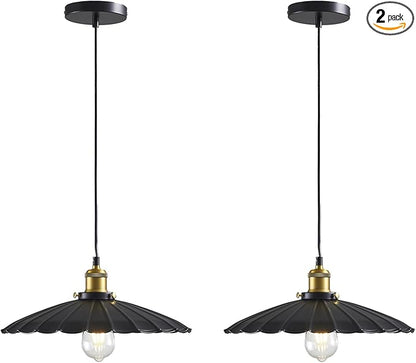 2Pack Kitchen Hanging Lights, Black Hanging Light for Hallway 13.8 Inch Metal Lampshade Farmhouse Pendant Lights Kitchen Island Vintage Pendant Lighting Kitchen Island Sofa