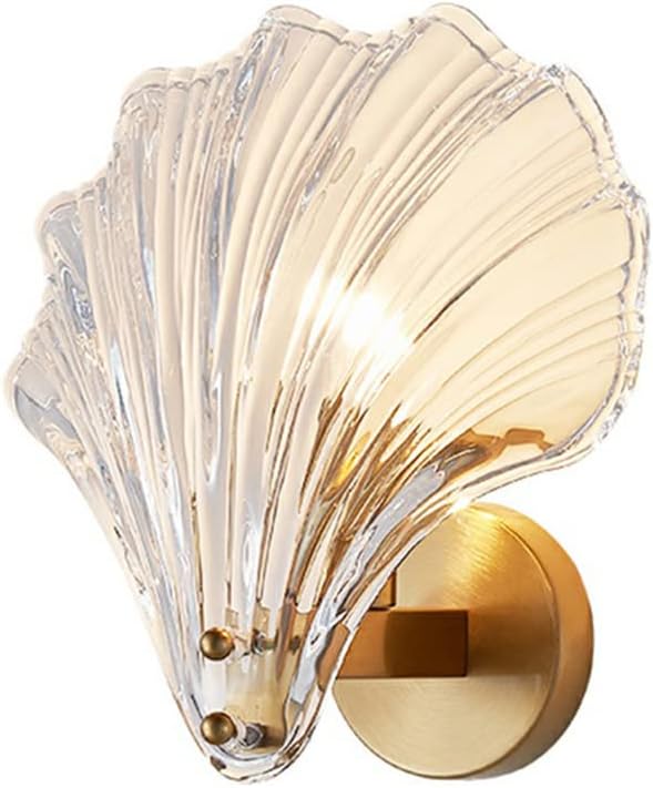 LITFAD Single-Bulb Sleeping Room Sconce Light Contemporary Scallop Shade Glass Wall Mount Lighting Creative LED Wall Lamp Bedside Lamp for Bedroom Hotel Restaurant Corridor, Clear