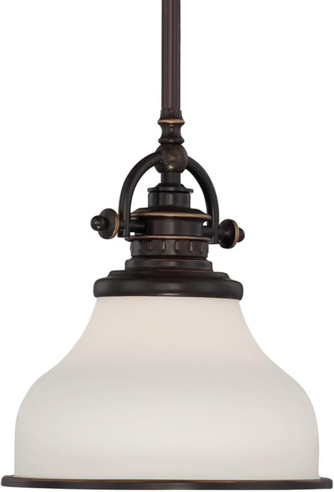 Quoizel Grant 8" Mini Pendant Light, Palladian Bronze with Opal Etched Glass, 13"–48" Adjustable Height for Kitchen Island or Bar