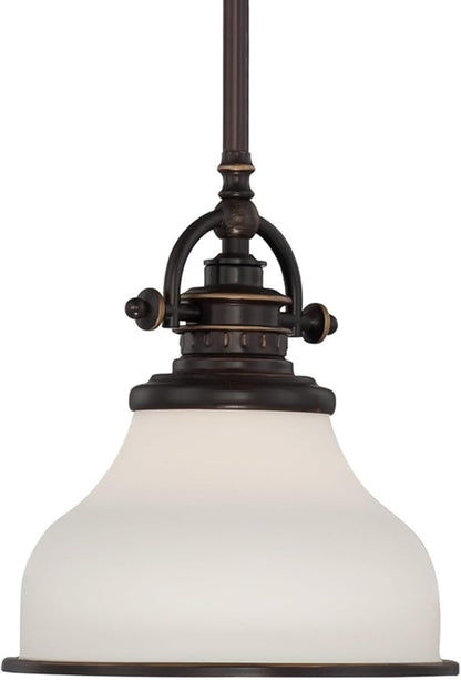 Quoizel Grant 8" Mini Pendant Light, Palladian Bronze with Opal Etched Glass, 13"–48" Adjustable Height for Kitchen Island or Bar