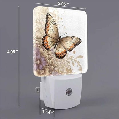 Butterflies Night Light Water Butterflies Fluttering Among The Flowers Plug into Wall with Dusk to Dawn Light Sensors 0.5W Warm Nightlights for Bedroom Bathroom Hallway
