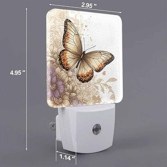 Butterflies Night Light Water Butterflies Fluttering Among The Flowers Plug into Wall with Dusk to Dawn Light Sensors 0.5W Warm Nightlights for Bedroom Bathroom Hallway