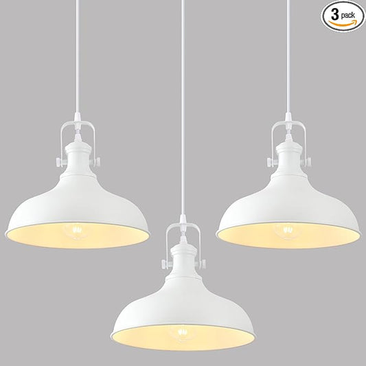 White Pendant Light, Modern Farmhouse Pendant Lights Kitchen Island, 11.41" Kitchen Pendant Lighting Over Island, Ceiling Hanging Light Fixture for Kitchen, Dining Room, 3 Pack