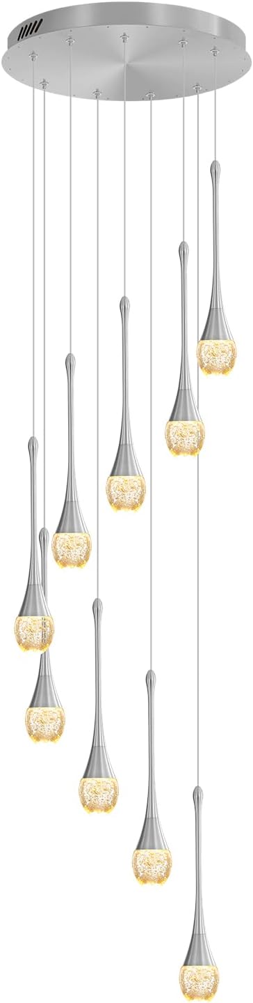 ykolupty 9-Lights Crystal Chandeliers for Staircase Modern Chandeliers for High Ceilings Crystal Pendant Light Fixture for Living Room Kitchen Island Foyer Hallway Bar