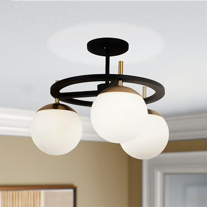 GEORGE KOVACS P1357-618 Alluria Semi-Flush, 3-Light, 225 Total Watts, 12.5-in H x 18-in W, Weathered Black with Autumn Gold