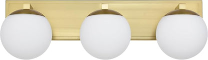 Gold Bathroom Vanity Light Fixtures, 3-Light Globe Bathroom Lighting Fixtures Over Mirror, Modern Wall Lights for Living Room, Long Backplate, Standard E26 Base, Aged Brass