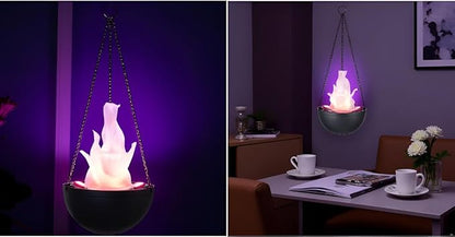 Aspen Creative 61168-25-1,LED Hanging Fire Flame Light Prop for Halloween,Christmas and Party Decor,Black Finish,Purple Flickering Light Effect