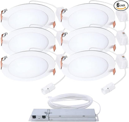 HALO Quicklink 6 Inch Canless Ultra-Thin Recessed Lighting LED Wafer Light for Ceiling and Shower - 6 Pack Starter Kit - 935 Lumens - 5 Selectable Color Temperatures, 0-10V Commercial Dimming