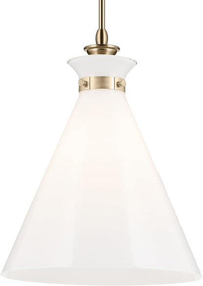Kichler Laria 1-Light Pendant Light Fixture with Opal Glass, Updated Traditional Hanging Light for Kitchen Island and Dining Room in Champagne Bronze (19.75" x 16"), 52775CPZ