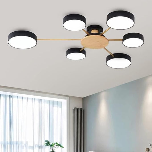 6-Lights LED Ceiling Lighting 41 Inch Modern Ceiling Lights Flush Mount Recessed Lighting Ceiling Light 48W Dimmable Living Room Bedroom Kitchen, 3000K-6000K Black