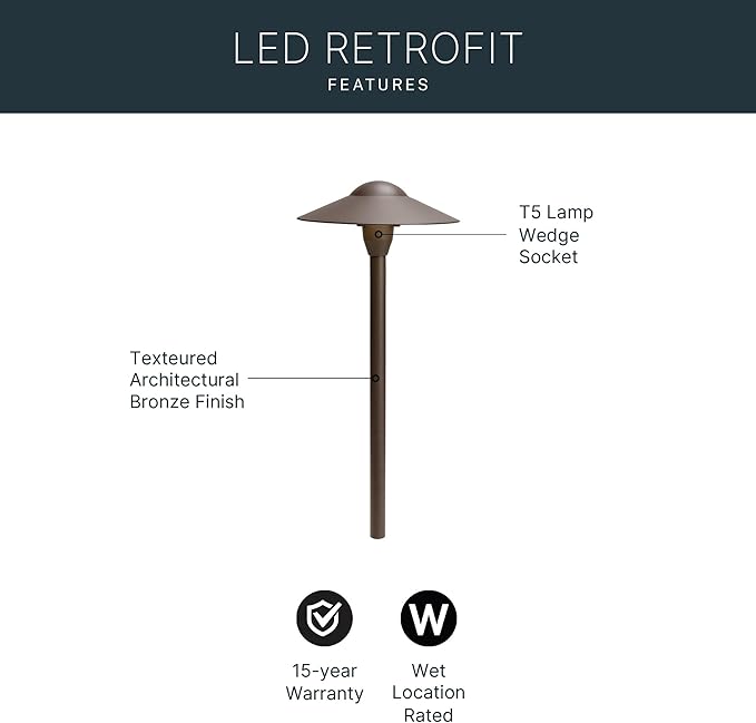 Kichler 8" Outdoor LED Path Light in Textured Architectural Bronze , 12V Adjustable Exterior Dome Light, (8.25" W x 21" H), 15310AZT
