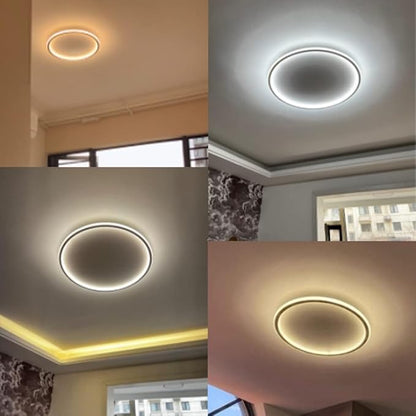 Dimmable LED Ceiling Light Fixture Flush Mount,12" Round Recessed Ceiling Lamp with APP Adjustment,Black Ceiling Lamp 3000K-6000K 33W Close to Ceiling Indoor Lighting for Bedroom Dining Living Room