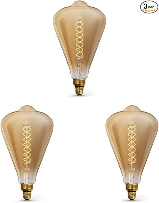 Feit Electric Vintage Exposed Filament Amber Glass LED ST52 with a Medium E26 Base Light Bulb - 60W Equivalent - 10 Year Life - 300 Lumen - 2100K Soft White - Dimmable | Original Vintage (Pack of 3)