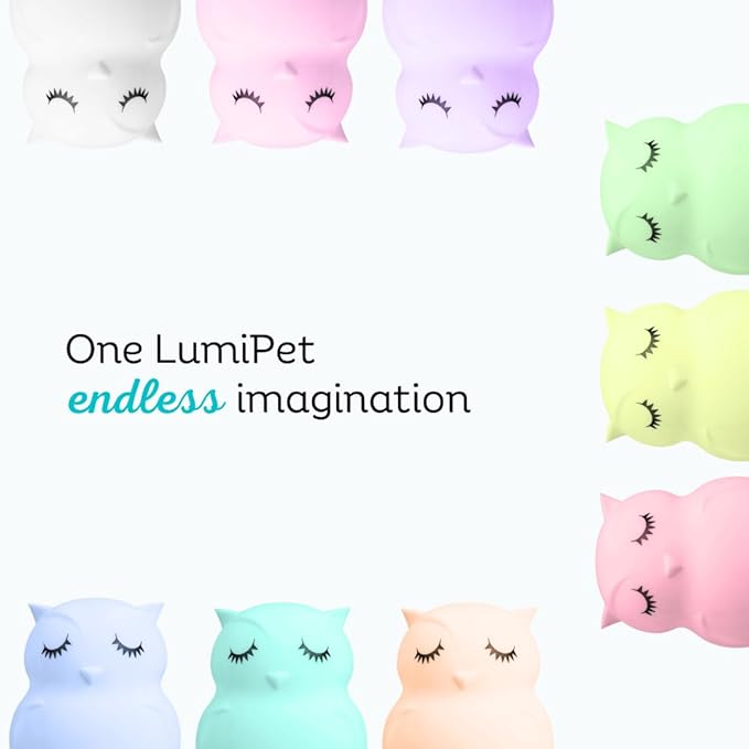 Lumipets Remote Control Silicone Night Light for Kids - Owl Design with 9 Soft Colors & Sleep Timer - Rechargeable, Battery-Operated Lamp for Bedroom | Baby Nursery, Toddler, Girls, Boys