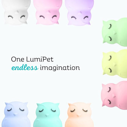 Lumipets Remote Control Silicone Night Light for Kids - Owl Design with 9 Soft Colors & Sleep Timer - Rechargeable, Battery-Operated Lamp for Bedroom | Baby Nursery, Toddler, Girls, Boys