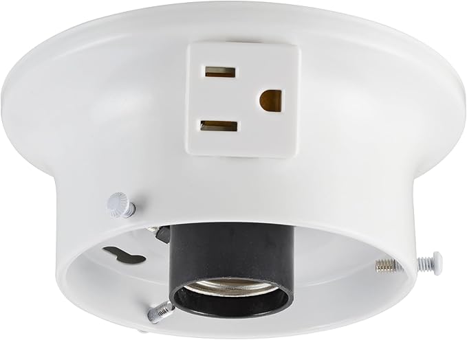 Aspen Creative 22103-03-1, Flush Mount Ceiling Fixture Shade Holder Kit with Outlet in Matte White Finish 3-5/8" Fitter, 4-3/4" Diameter x 2" Height