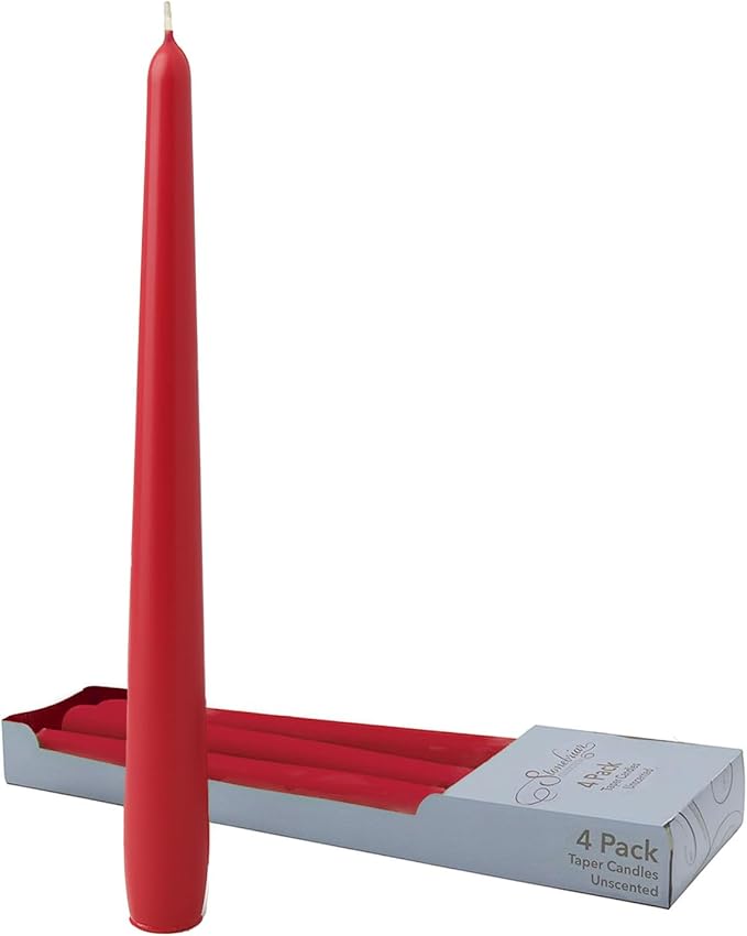 Stonebriar Unscented Taper Candles – 7 Hour Burn Time, Long-Lasting Wax Candles for Weddings, Holidays, Home Décor & Special Events, Pack of 4, Red, 10"